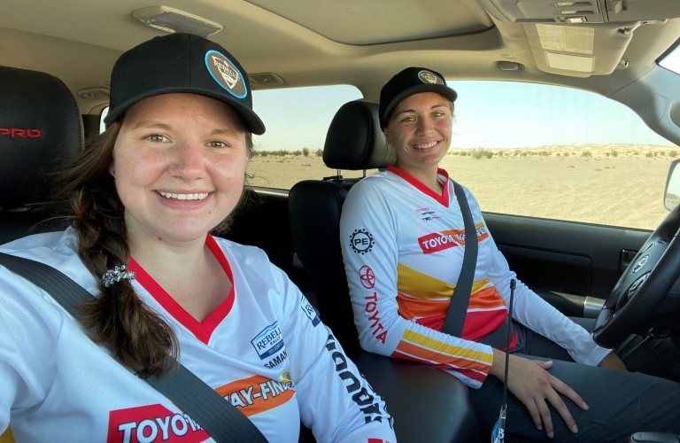 Toyota team inside vehicle at Rebelle Rally